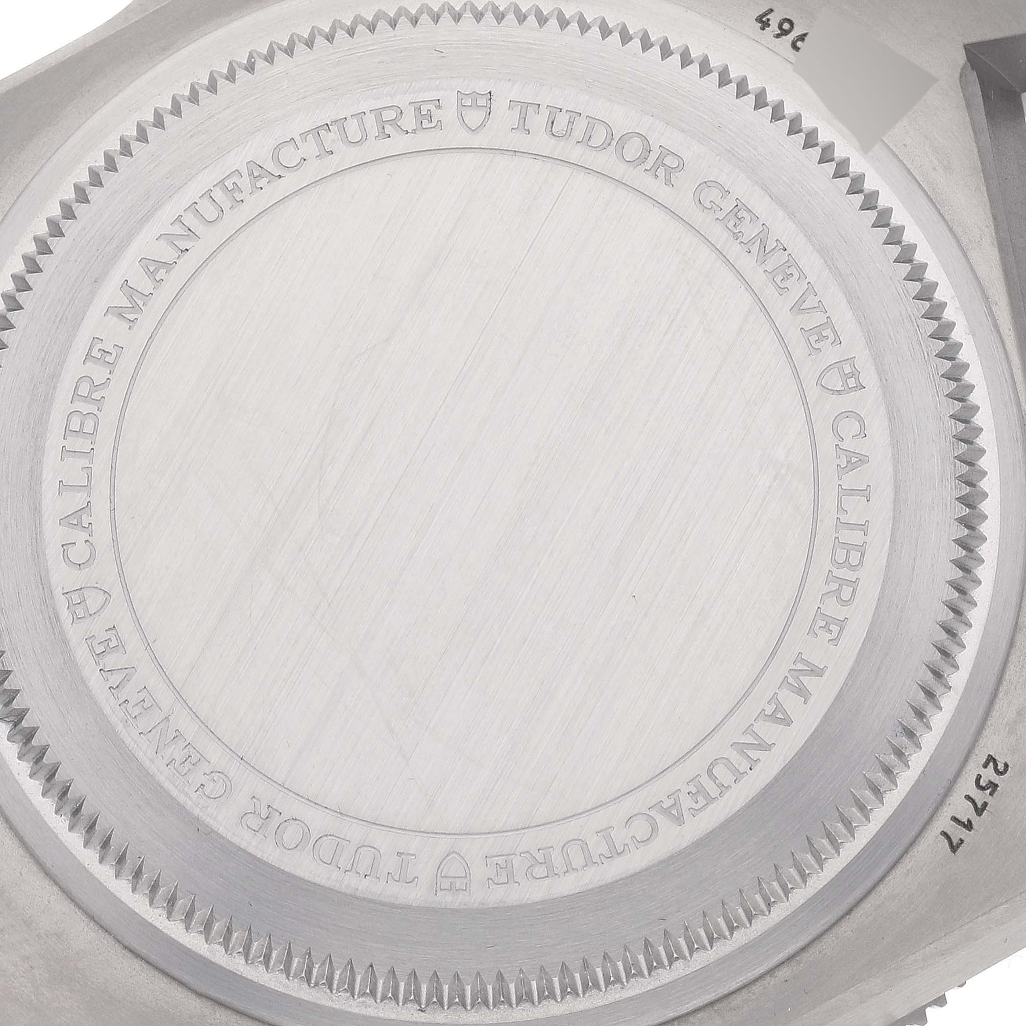 This image shows the backside of the Tudor Pelagos M25717N-0001 Men's Titanium Black Dial M25717N-0001 Men's Titanium Black Dial watch with the engraved brand and model details.