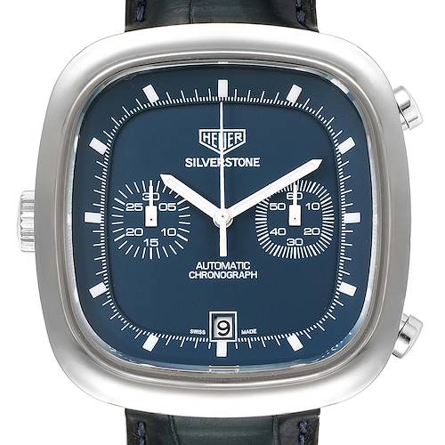 This is a frontal view of the Tag Heuer Silverstone Limited Edition, showing the watch face, sub-dials, and date window.