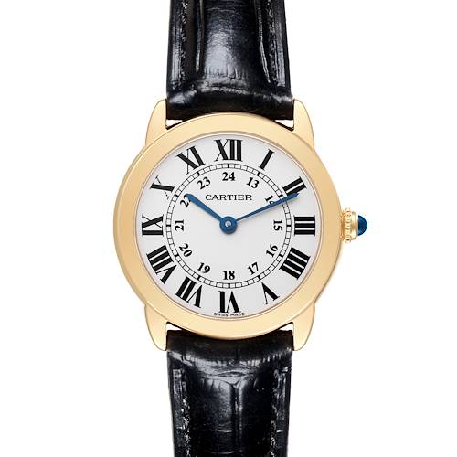 The Cartier Ronde W6700355 Women's Steel and Gold (two tone) Silver Dial W6700355 Women's Steel and Gold (two tone) Silver Dial watch is shown from a top view, highlighting the dial, case, crown, and strap.