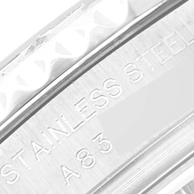 Close-up of the stainless steel edge and engraving on a Rolex Yacht-Master 169622 Women's Stainless Steel Silver Dial 169622 Women's Stainless Steel Silver Dial watch.