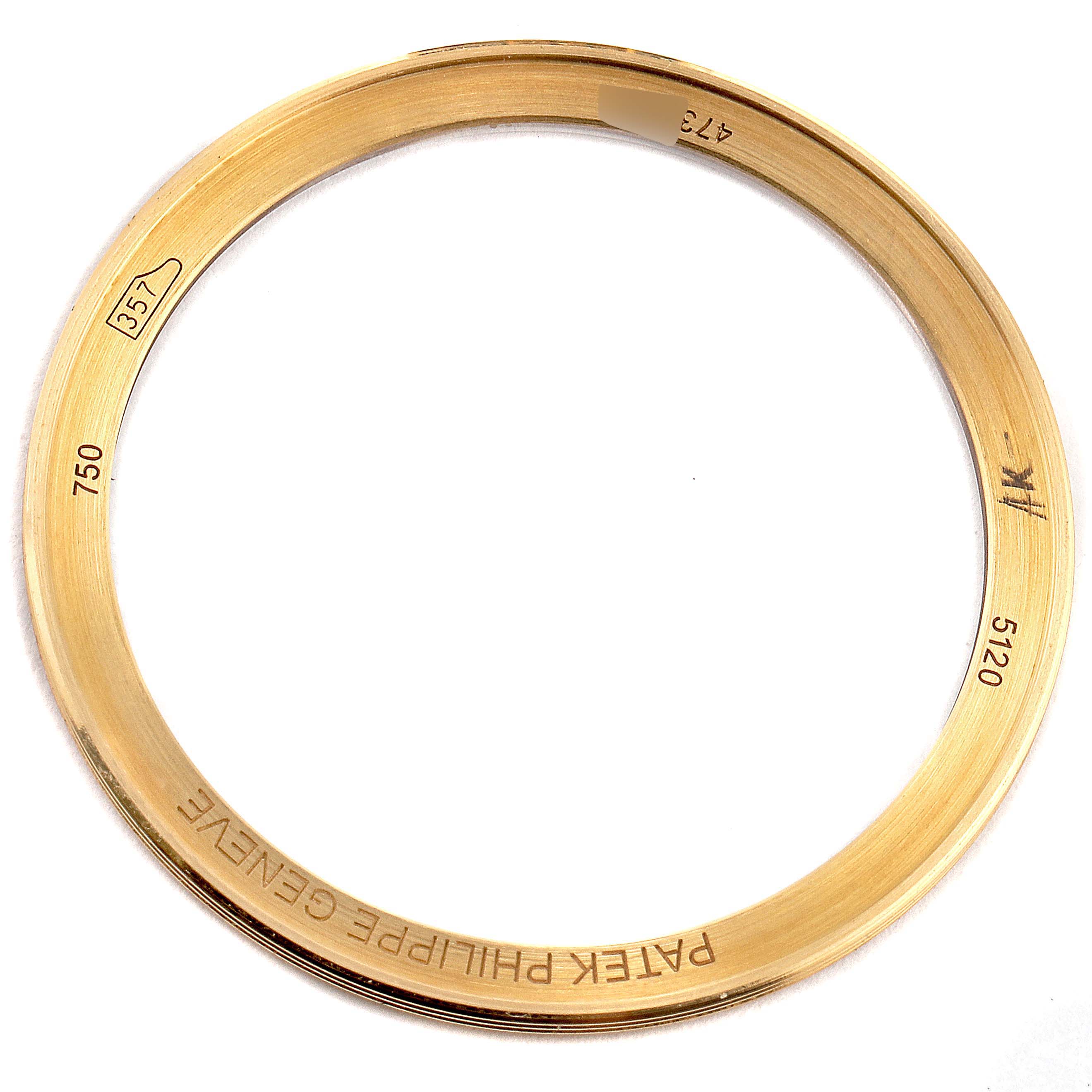 This image shows a gold bezel for a Patek Philippe Calatrava 5120J Men's Yellow Gold White Dial 5120J Men's Yellow Gold White Dial model 5120, viewed from the front.