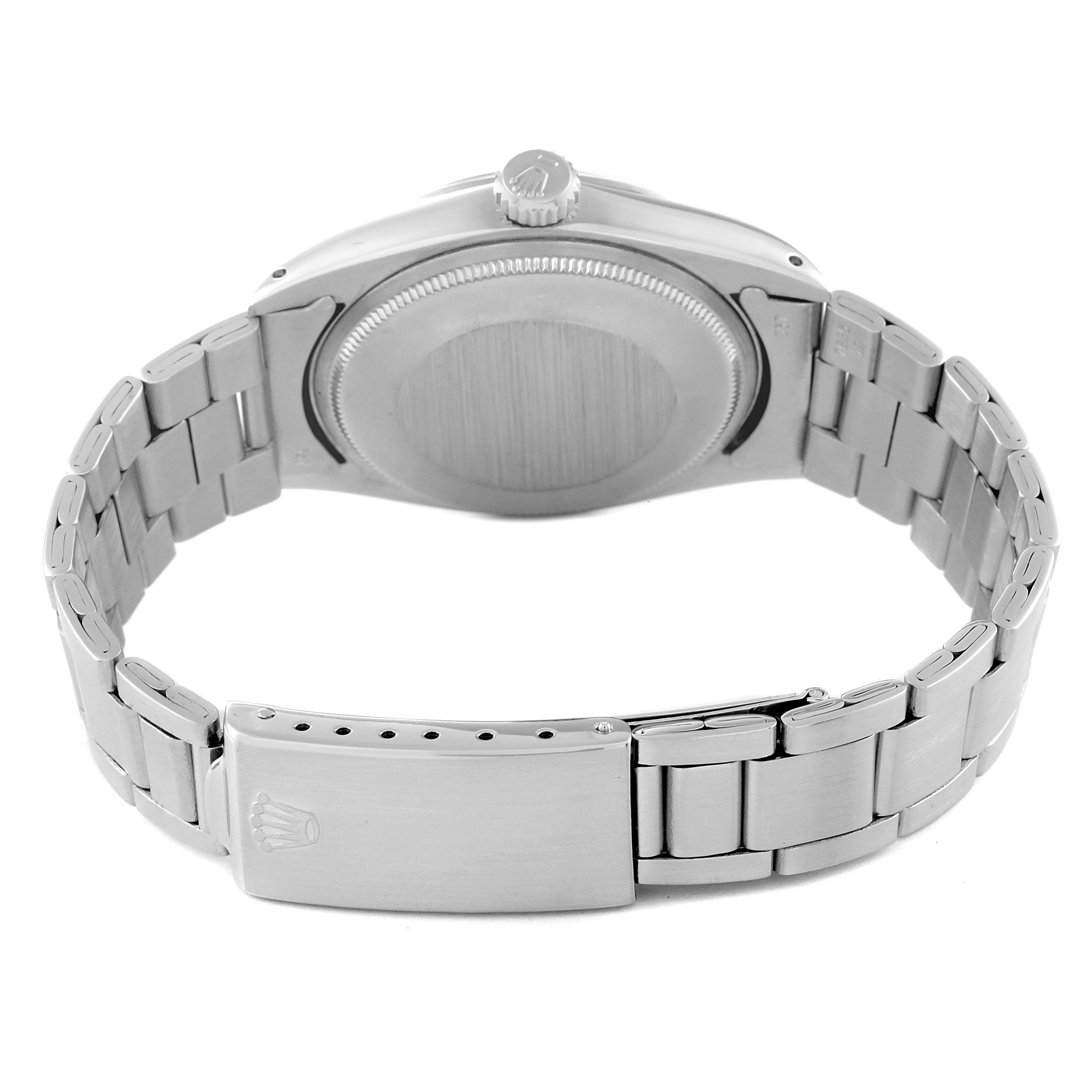 This image shows the back side and clasp of the Rolex Date 1500 Men's Stainless Steel Silver Dial 1500 Men's Stainless Steel Silver Dial model watch.
