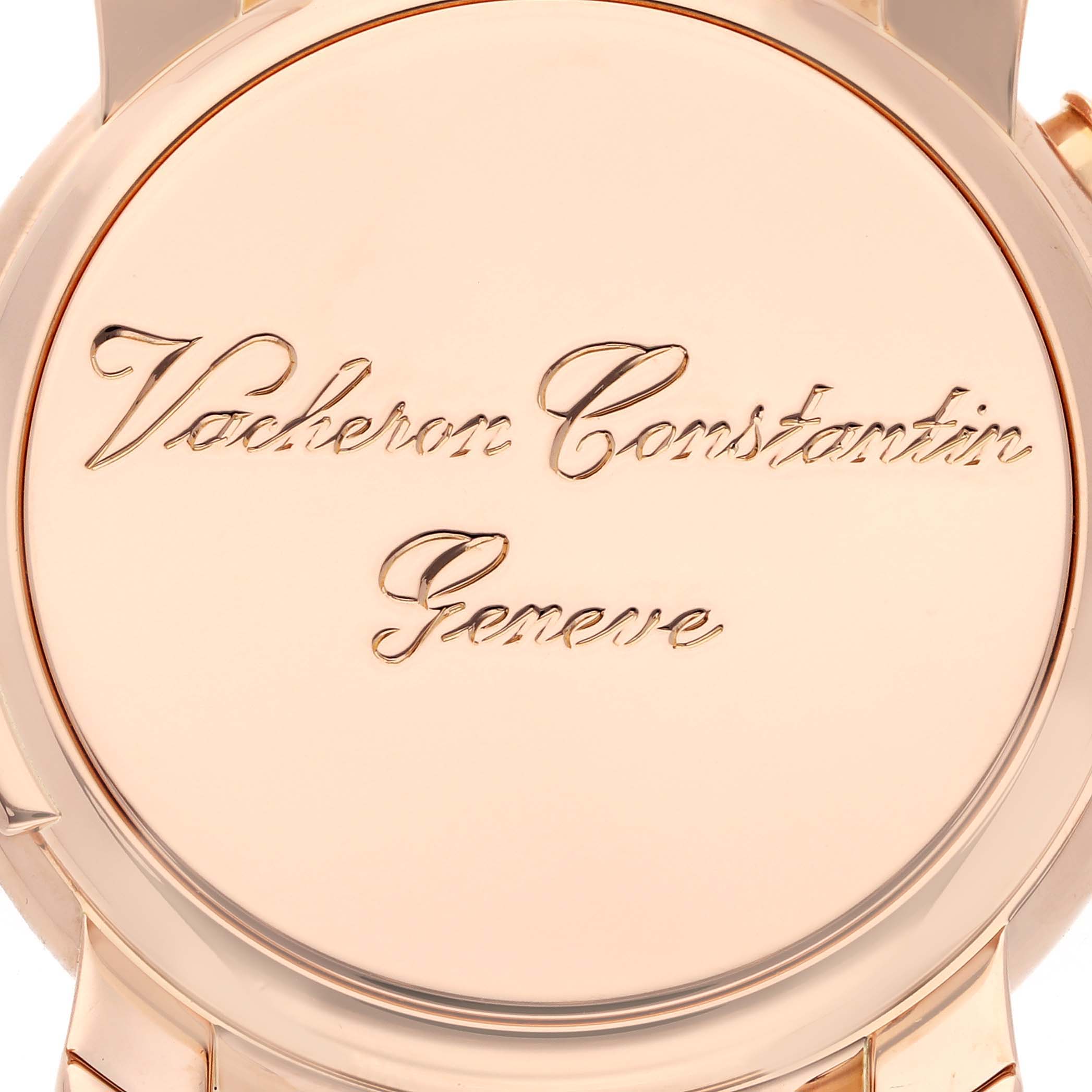 The image shows the case back of the Vacheron Constantin Malte 42005 Men's Rose Gold Silver Dial 42005 Men's Rose Gold Silver Dial watch, highlighting the engraved brand name.