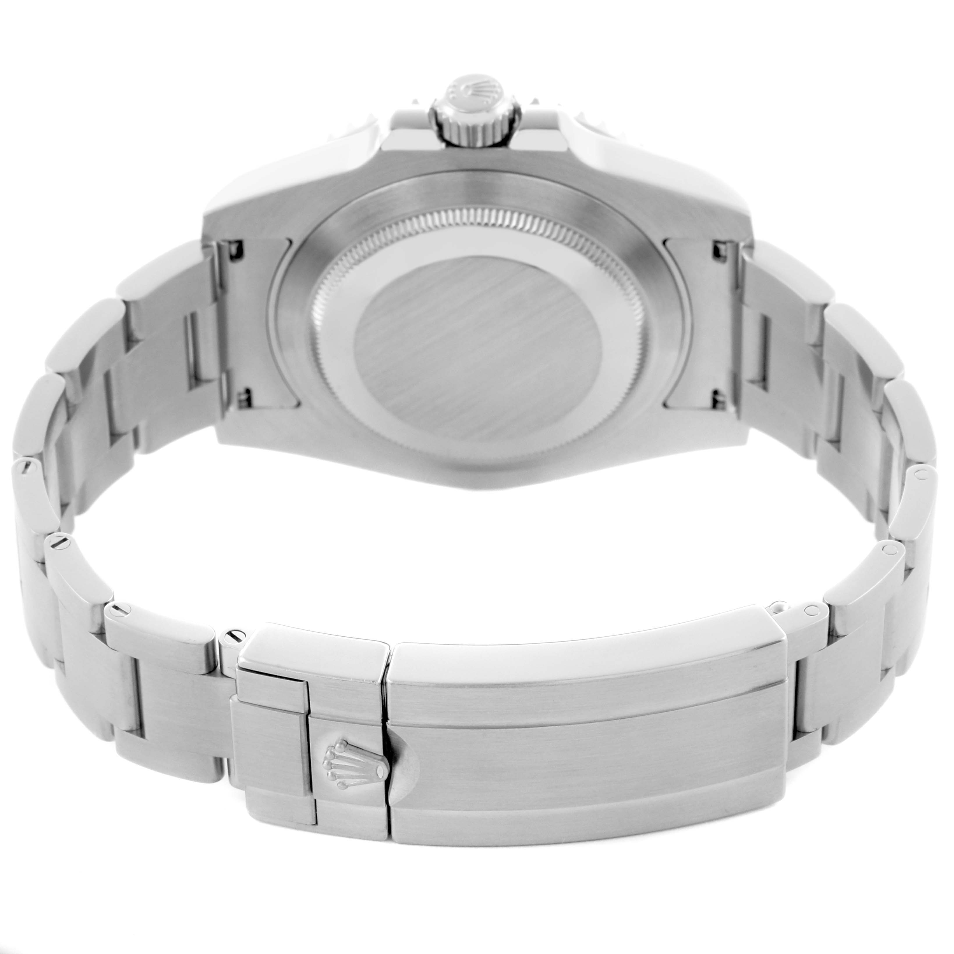 The image shows the back view of a Rolex Submariner 114060 Men's Stainless Steel Black Dial 114060 Men's Stainless Steel Black Dial, highlighting the bracelet and clasp.