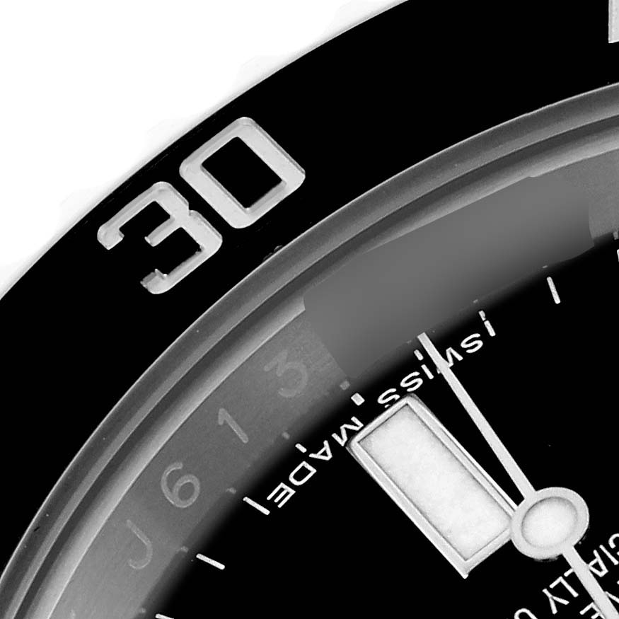 The image shows a close-up of the bezel and dial of a Rolex Submariner 114060 Men's Stainless Steel Black Dial 114060 Men's Stainless Steel Black Dial, highlighting the "30" minute mark.