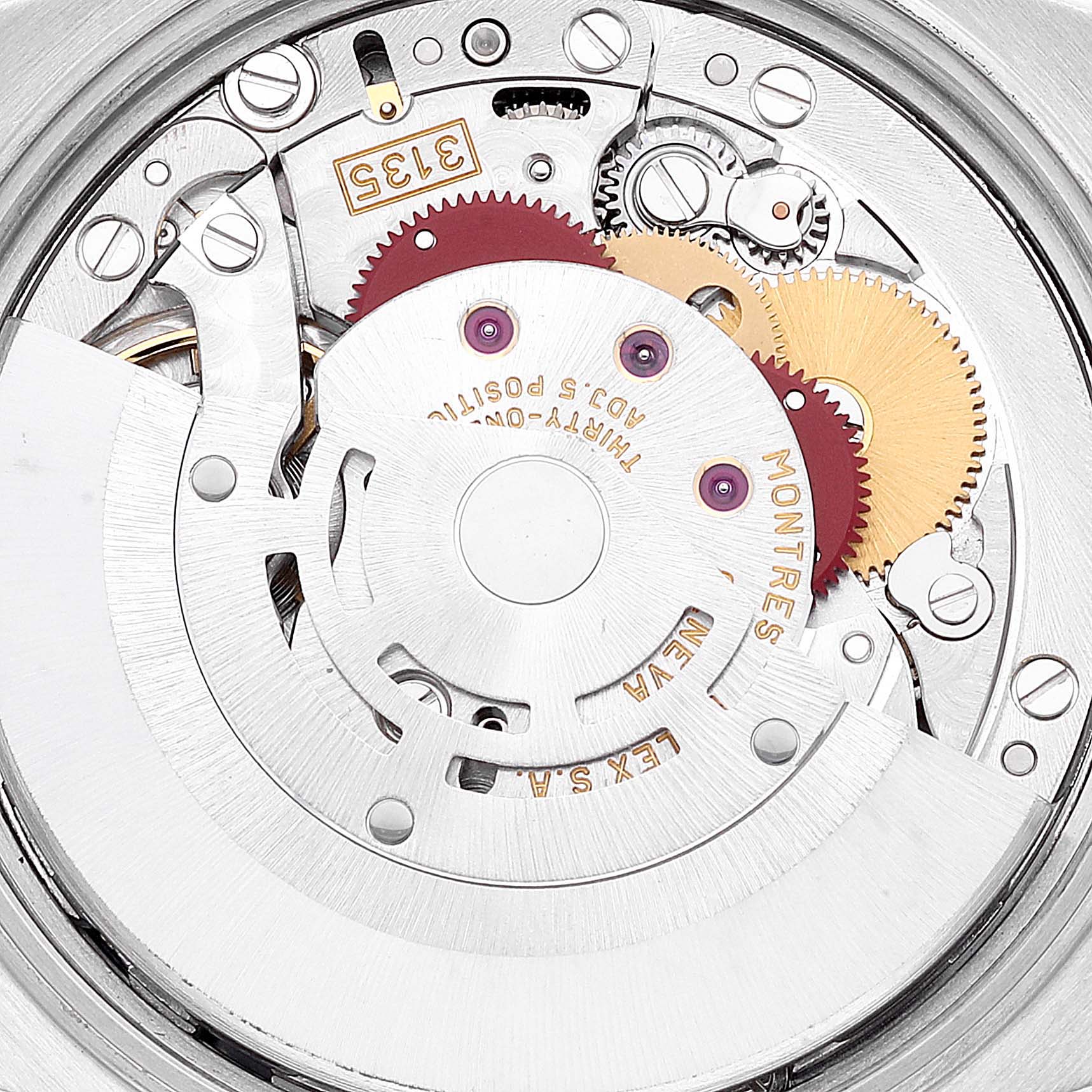The image shows an up-close view of the inner mechanical movement of a Rolex Date 15200 Men's Stainless Steel Black Dial 15200 Men's Stainless Steel Black Dial model watch, highlighting gears and other internal components.