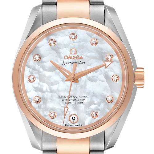 Photo of Omega Aqua Terra Rose Gold Mother of Pearl Diamond Ladies Watch 231.20.39.21.55.003 Unworn