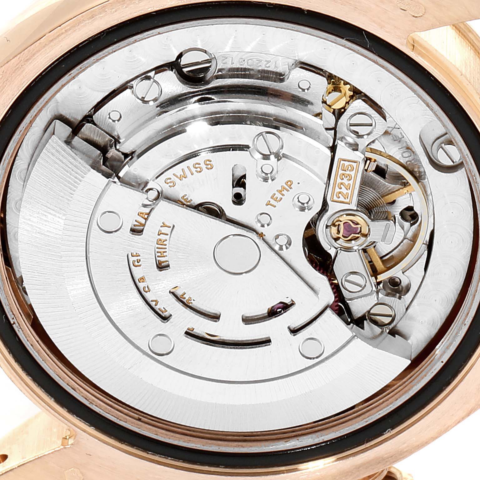 This image shows the movement from the back of the Rolex President 178245 Women's Rose Gold White Dial 178245 Women's Rose Gold White Dial model watch.