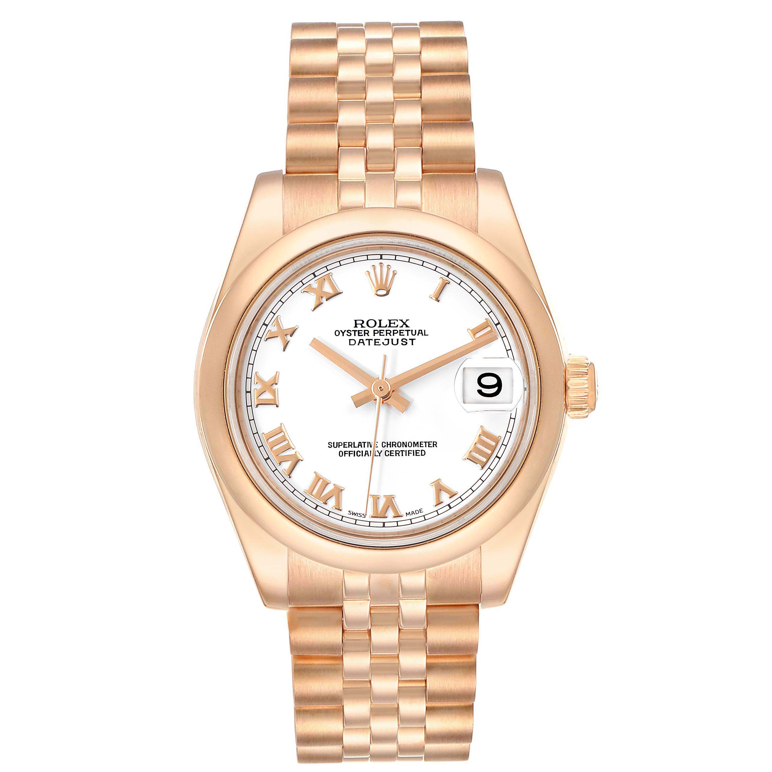 The image shows a front view of the Rolex President 178245 Women's Rose Gold White Dial 178245 Women's Rose Gold White Dial model watch, including the face, bezel, and bracelet.