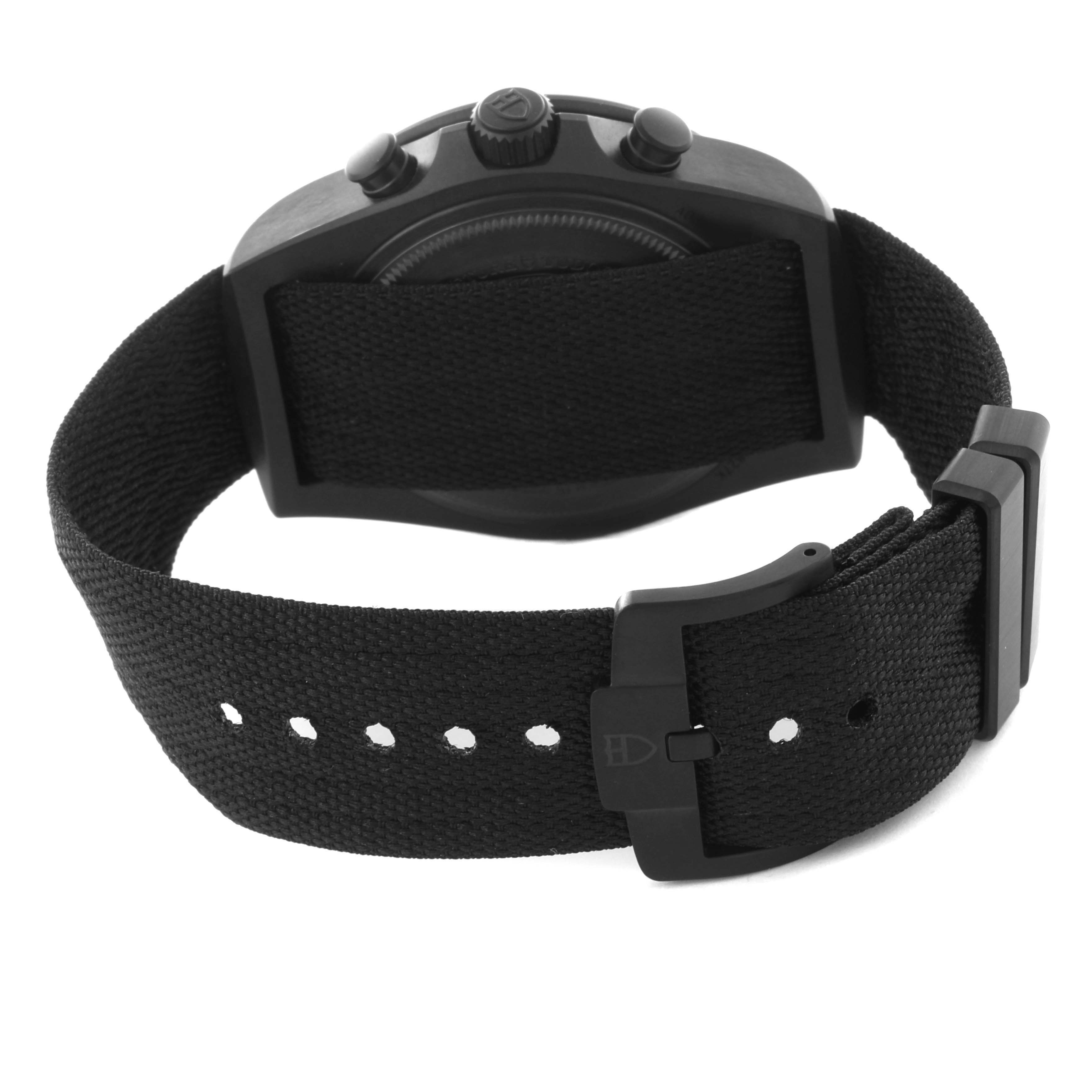 The image shows the Tudor Pelagos 25827KN Men's Ceramic Black Dial 25827KN Men's Ceramic Black Dial watch from the back, highlighting its black strap, clasp, and caseback.