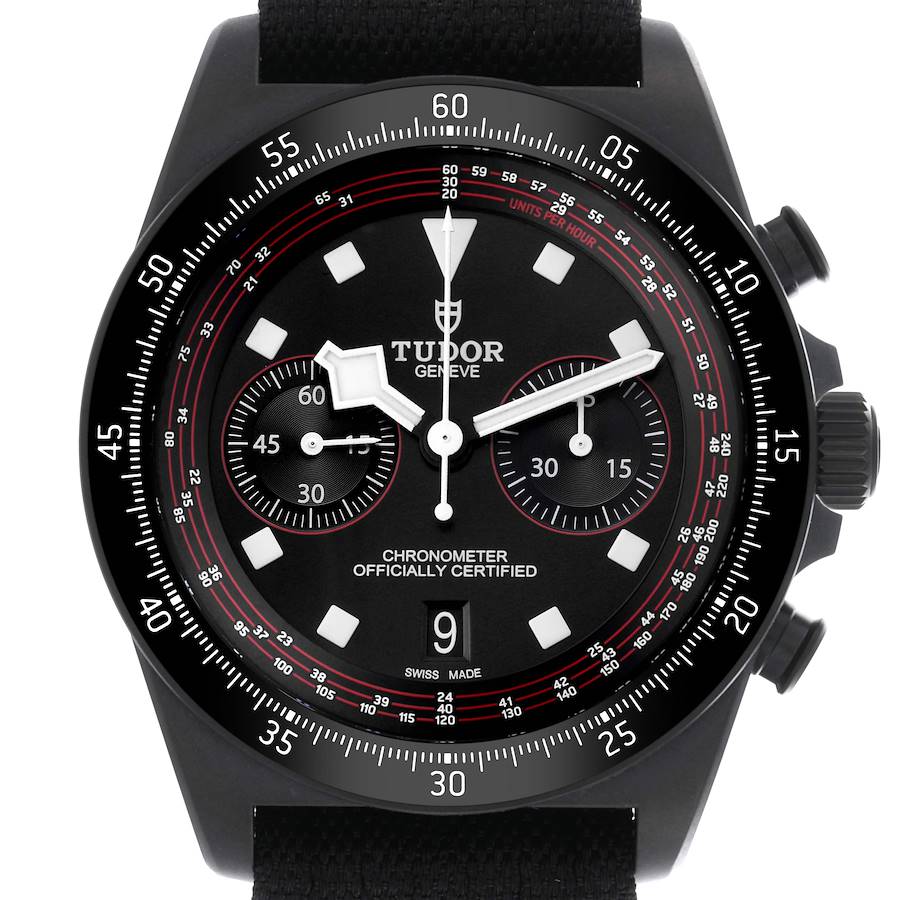 The image shows a frontal view of a Tudor Pelagos 25827KN Men's Ceramic Black Dial 25827KN Men's Ceramic Black Dial, featuring the dial, bezel, and pushers.