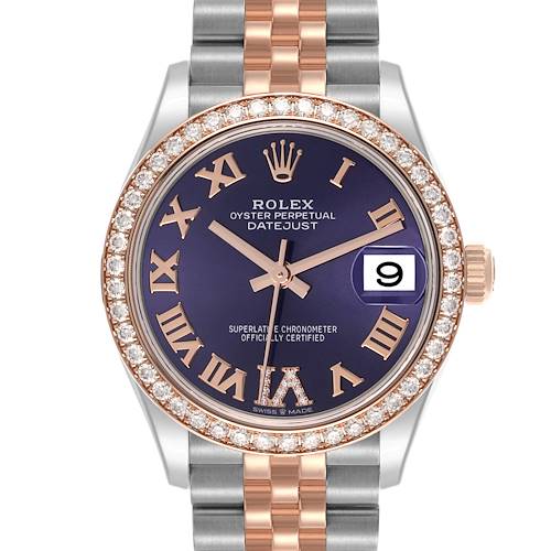 The Rolex Datejust Mid-Size watch is shown from the front, displaying the bezel, dial, and part of the bracelet.