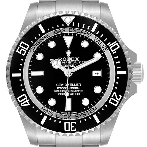 The image shows a front view of the Rolex Sea-Dweller 126660 Men's Stainless Steel Black Dial 126660 Men's Stainless Steel Black Dial watch, highlighting the dial, bezel, hands, and crown.