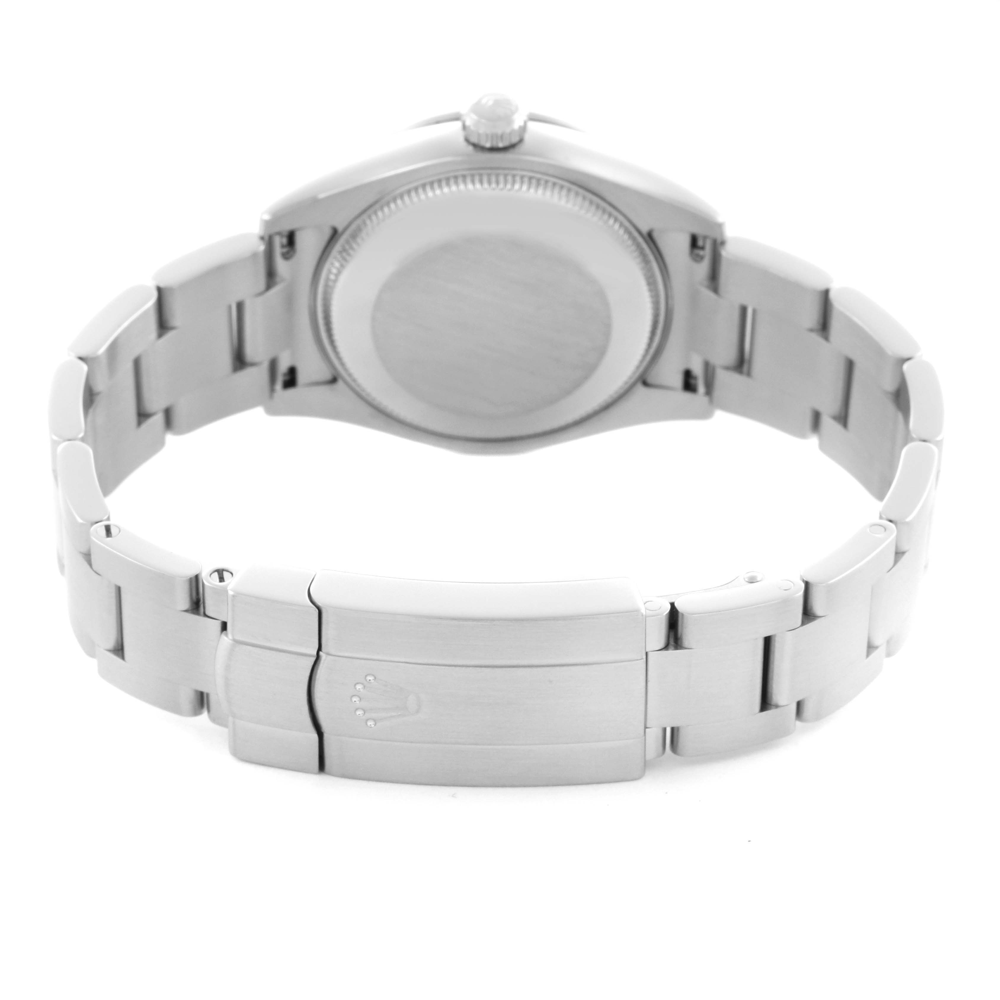 The image shows the back case and bracelet clasp of a Rolex Mid-Size 177200 Women's Stainless Steel Silver Dial 177200 Women's Stainless Steel Silver Dial watch.