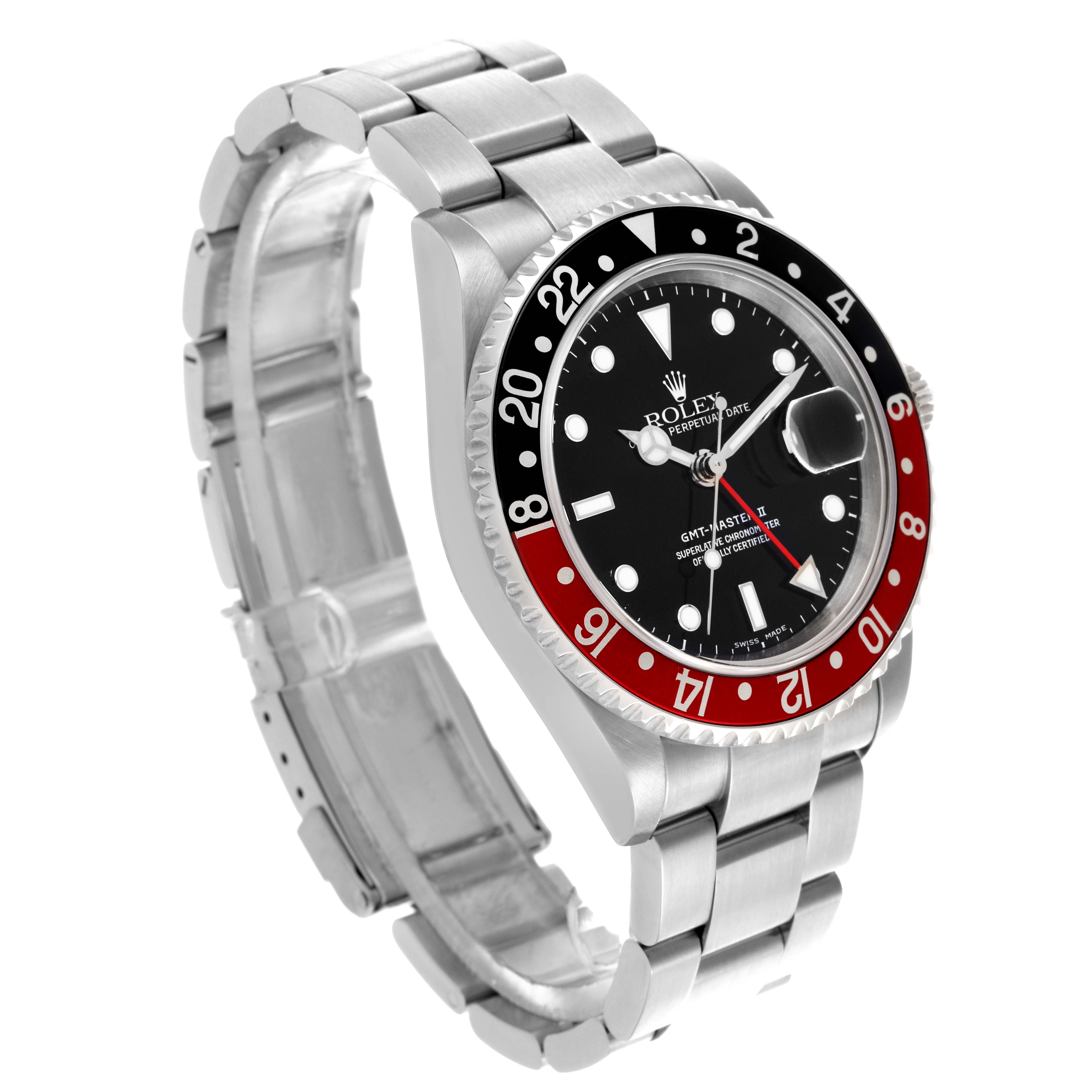 The Rolex GMT-Master 16710 Men's Stainless Steel Black Dial 16710 Men's Stainless Steel Black Dial is shown at a three-quarter front angle, highlighting the bezel, dial, and bracelet.