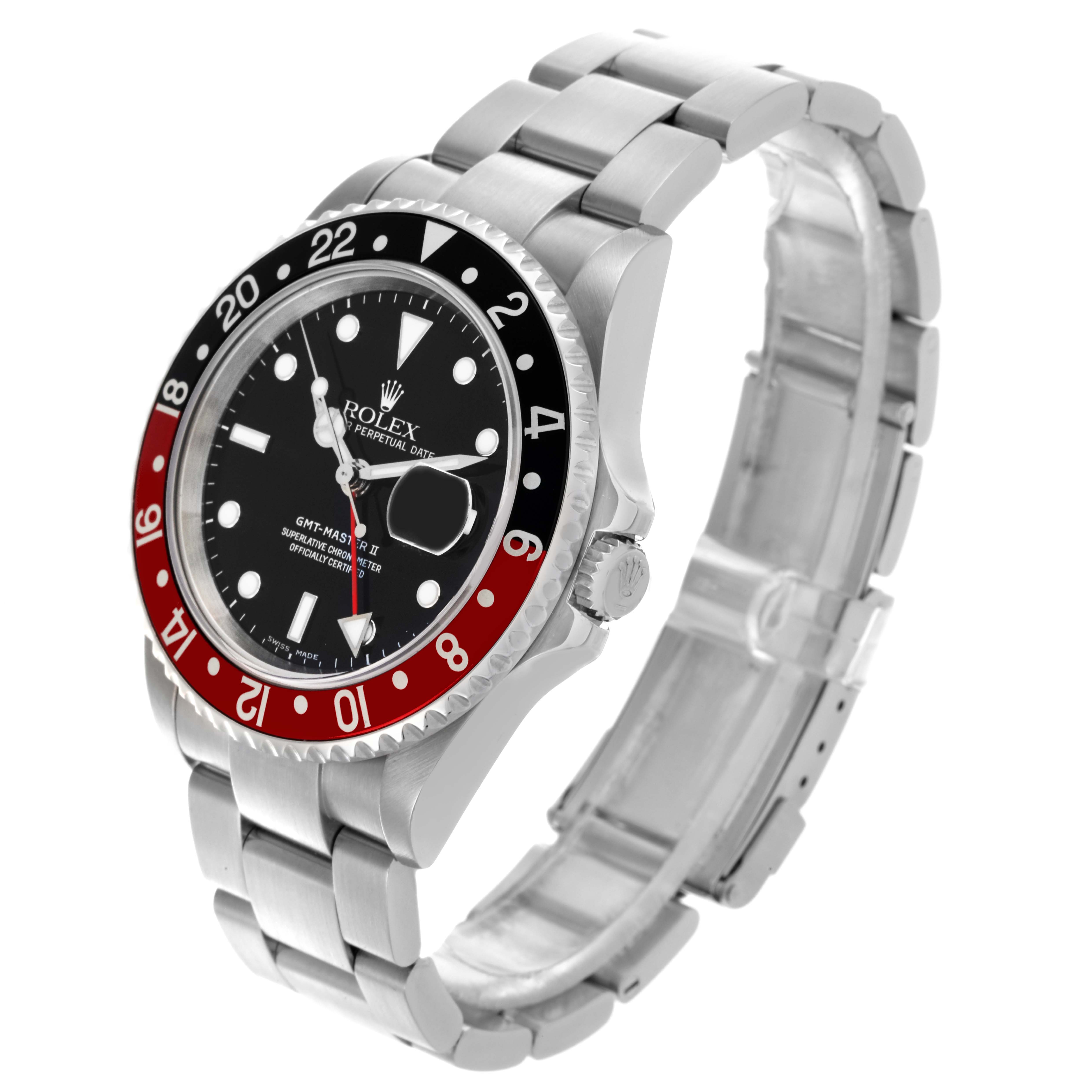 The Rolex GMT-Master 16710 Men's Stainless Steel Black Dial 16710 Men's Stainless Steel Black Dial watch is shown at a three-quarter angle, displaying the bezel, dial, and bracelet.