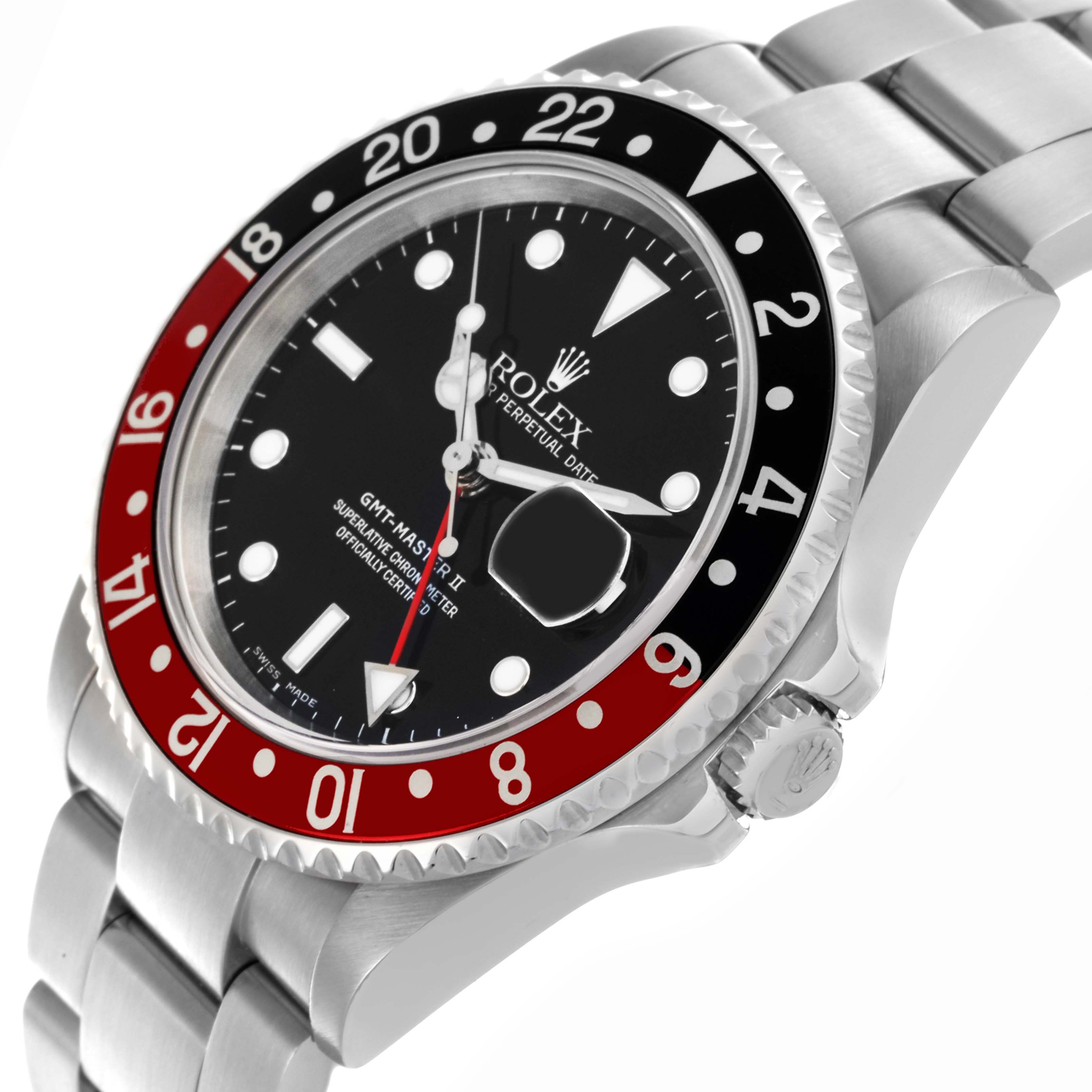 The Rolex GMT-Master 16710 Men's Stainless Steel Black Dial 16710 Men's Stainless Steel Black Dial model is shown at an angled view, highlighting the bezel, dial, and bracelet.