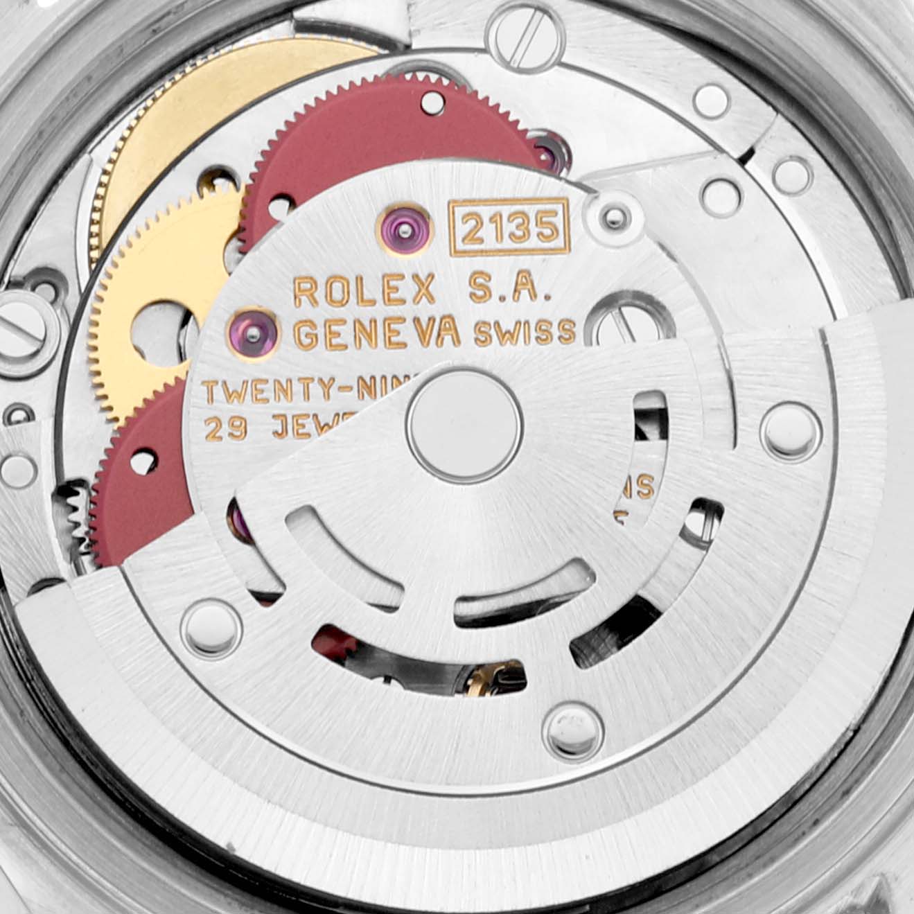 The image shows the internal mechanics of a Rolex Datejust 69174 Women's Stainless Steel Blue Dial 69174 Women's Stainless Steel Blue Dial watch, highlighting its movement components.
