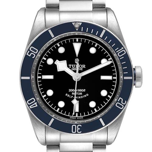 The image displays the dial, bezel, and bracelet of the Tudor Heritage Black Bay 79220 Men's Stainless Steel Black Dial 79220 Men's Stainless Steel Black Dial watch from a front perspective.
