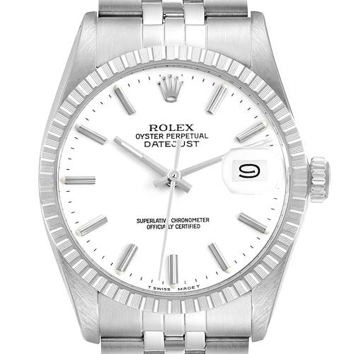 The Rolex Vintage Collection 16030 Men's Stainless Steel White Dial 16030 Men's Stainless Steel White Dial model is shown from a front angle, displaying the dial, bezel, crown, and part of the bracelet.
