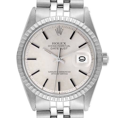 The Rolex Vintage Collection 1603 Men's Stainless Steel Silver Dial 1603 Men's Stainless Steel Silver Dial watch is shown from the front, displaying the dial, hands, date window, bezel, and bracelet.