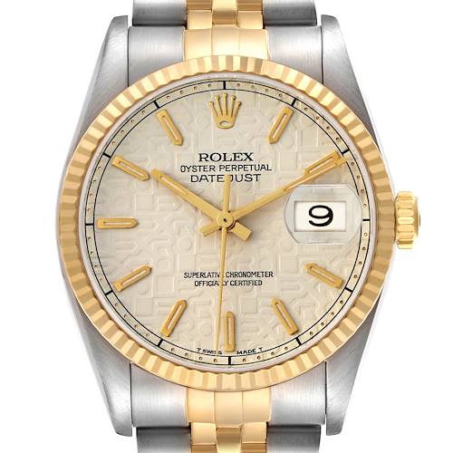 Photo of Rolex Datejust Steel Yellow Gold Ivory Anniversary Dial Mens Watch 16233