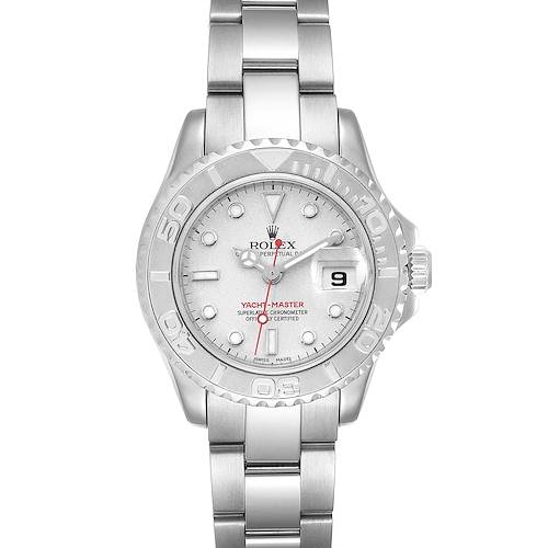 The image shows the front view of a Rolex Yacht-Master 169622 Women's Stainless Steel Silver Dial 169622 Women's Stainless Steel Silver Dial watch, displaying the dial, bezel, and bracelet.