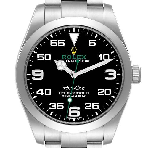 Photo of Rolex Air King Steel Green Hand Black Dial Mens Watch 116900 Box Card