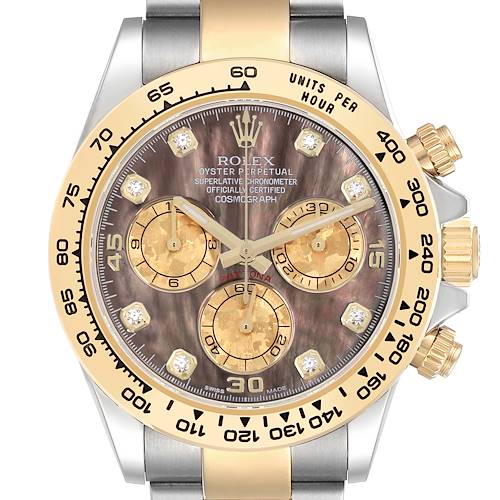 Photo of Rolex Daytona Steel Yellow Gold MOP Diamond Mens Watch 116503 Box Card