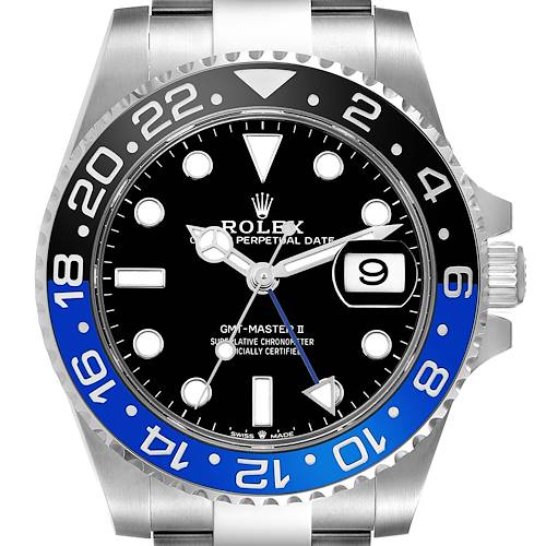 The Rolex GMT-Master 12671 Men's Stainless Steel Black Dial 12671 Men's Stainless Steel Black Dial II watch is shown from the front, displaying the bezel, dial, hands, and date window clearly.