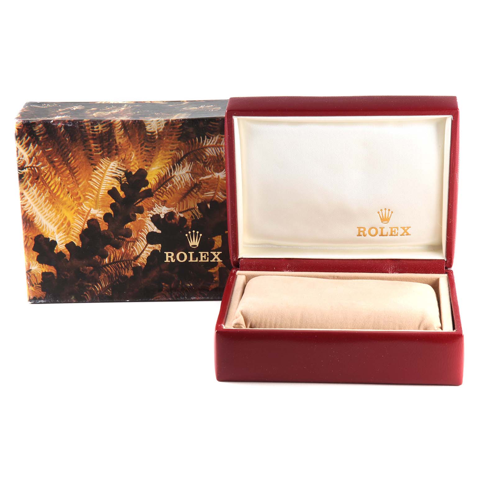 The image shows the open case and packaging box for a Rolex Date 69173 Women's Steel and Gold (two tone) White Dial 69173 Women's Steel and Gold (two tone) White Dial model watch.