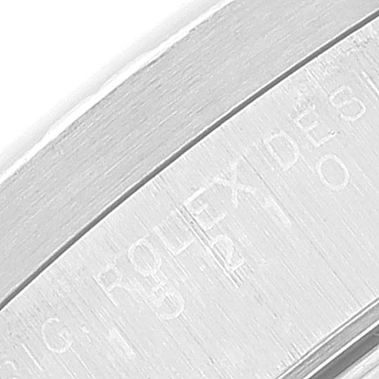 Close-up shot of the rehaut engraving on a Rolex Date 15210 Men's Stainless Steel Black Dial 15210 Men's Stainless Steel Black Dial model watch.