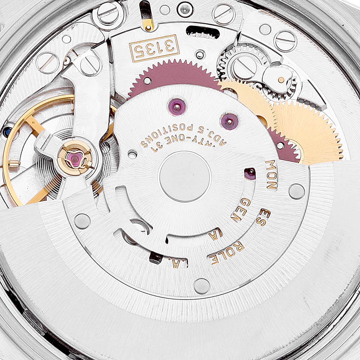 This image shows the interior movement mechanism of a Rolex Date 15210 Men's Stainless Steel Black Dial 15210 Men's Stainless Steel Black Dial model watch at a close-up angle.