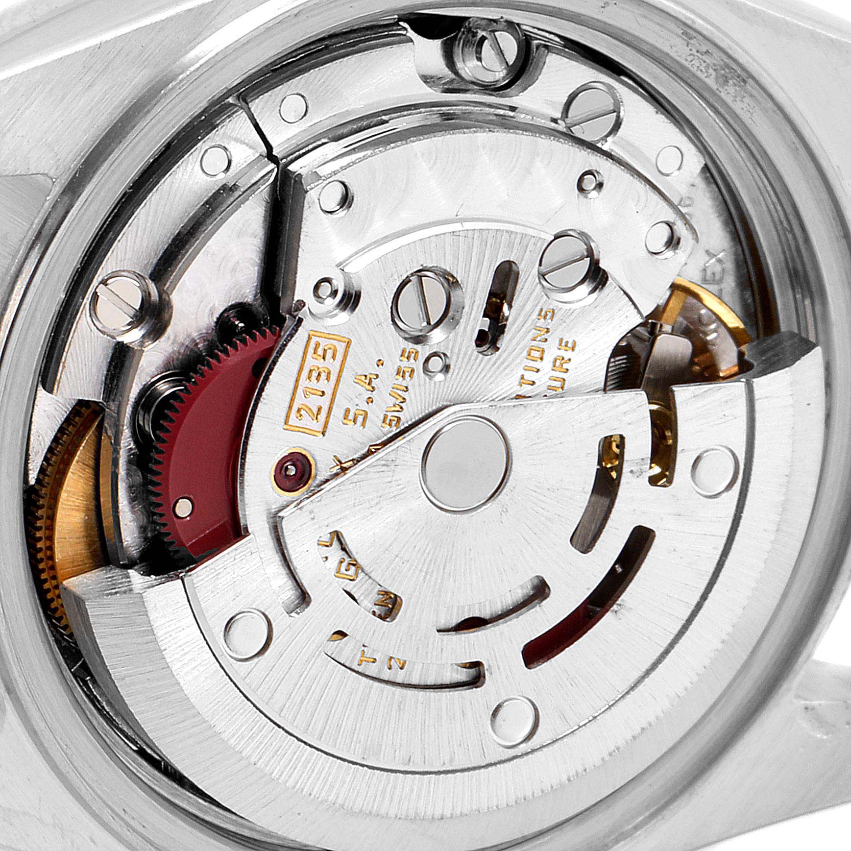 This image shows the internal mechanism of a Rolex Datejust 69173 Women's Steel and Gold (two tone) Silver Dial 69173 Women's Steel and Gold (two tone) Silver Dial watch, focusing on the movement components.