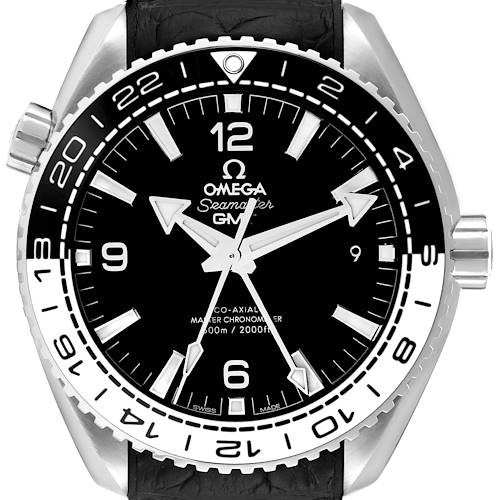 The image shows a front view of the Omega Planet Ocean 215.33.44.22.01.001 Men's Stainless Steel Black Dial 215.33.44.22.01.001 Men's Stainless Steel Black Dial watch face, displaying its dial and bezel details.