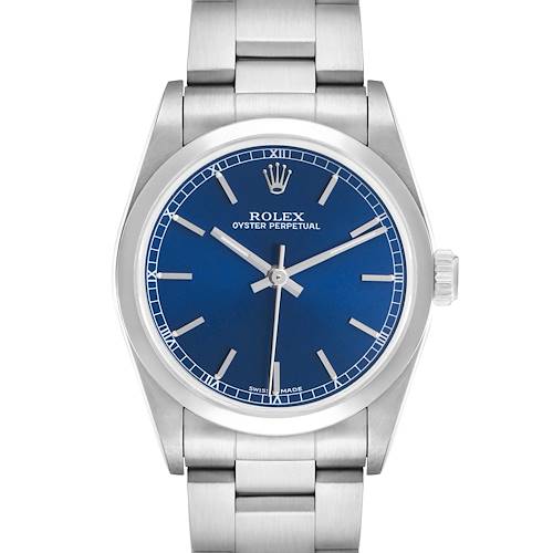 Photo of Rolex Oyster Perpetual Midsize 31 Steel Blue Dial Ladies Watch 77080