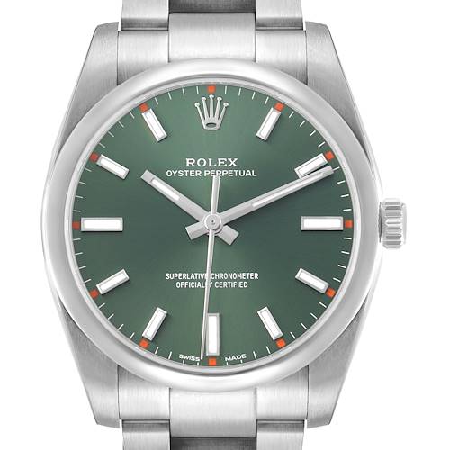 Photo of Rolex Oyster Perpetual Steel Olive Green Dial Mens Watch 114200 Box Card