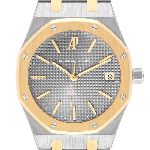 This image shows a frontal view of the dial and bezel of a Royal Oak by Audemars Piguet, highlighting its iconic octagonal bezel and textured dial.