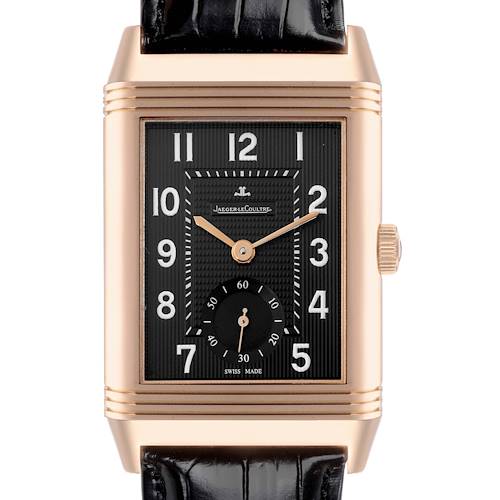 This Jaeger-LeCoultre Reverso watch is shown from the front, highlighting the dial, case, and crown.