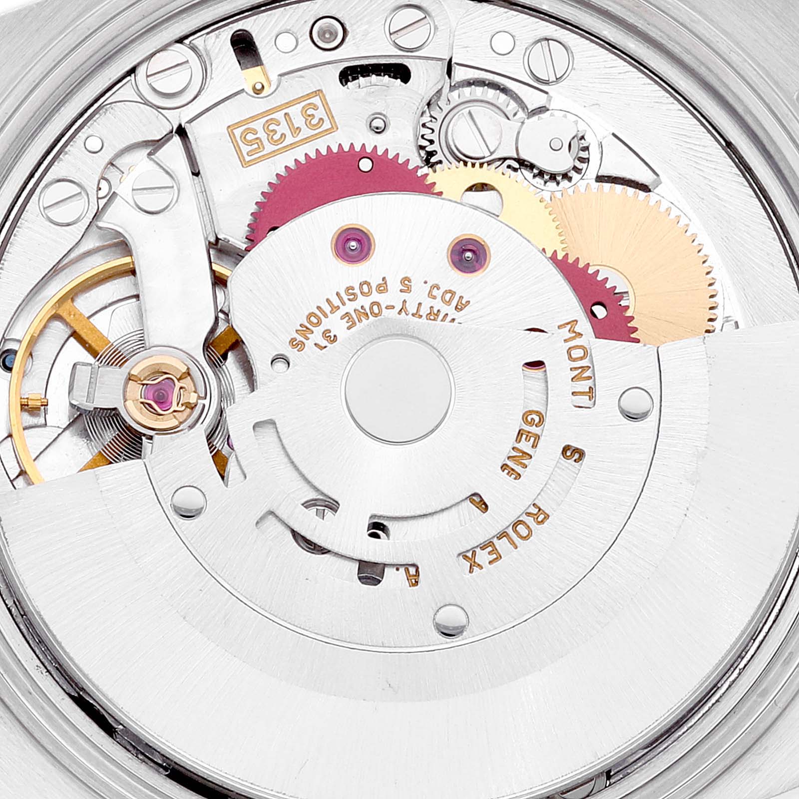 This image shows a close-up view of the Rolex Date 15210 Men's Stainless Steel Black Dial 15210 Men's Stainless Steel Black Dial model's internal watch movement mechanism.