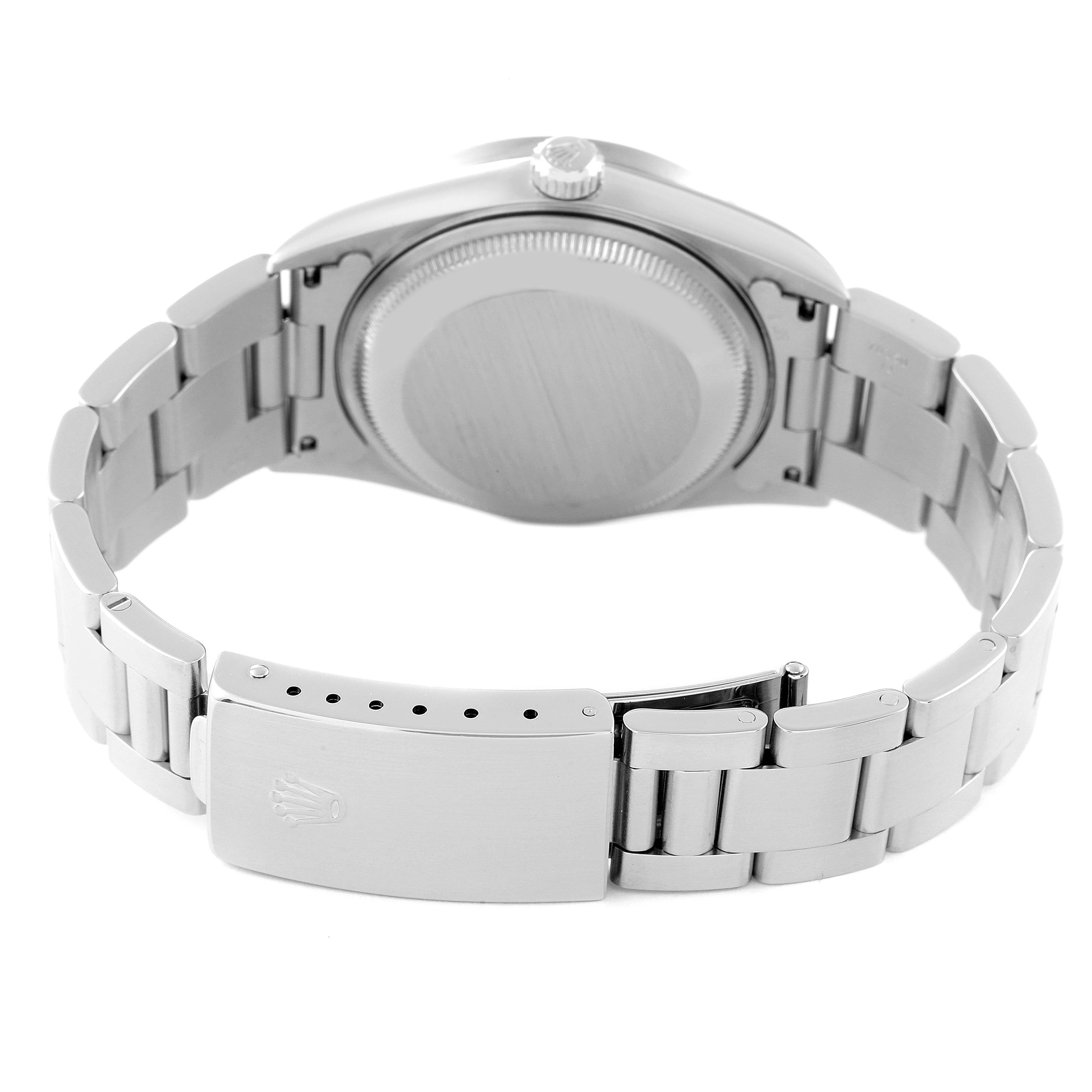 This image shows the backside and bracelet clasp of the Rolex Date 15210 Men's Stainless Steel Black Dial 15210 Men's Stainless Steel Black Dial watch.