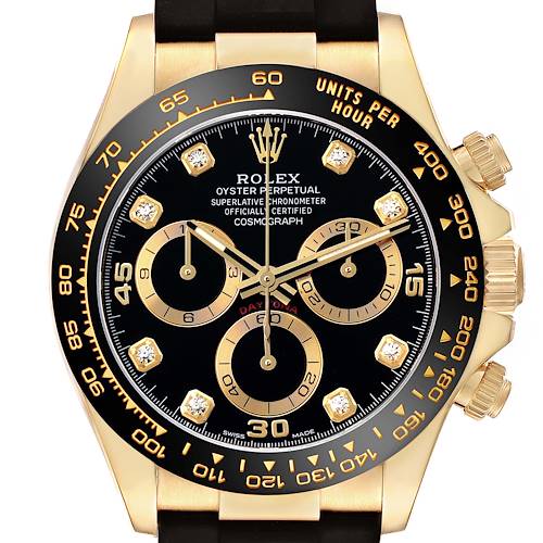 Photo of Rolex Daytona Yellow Gold Black Diamond Dial Mens Watch 116518