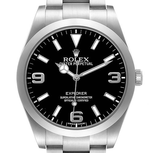 Photo of Rolex Explorer I 39 Steel Black Dial Mens Watch 214270 Box Card