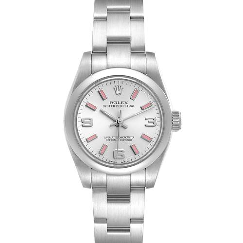 The image shows a Rolex Oyster Perpetual 176200 Women's Stainless Steel Silver Dial 176200 Women's Stainless Steel Silver Dial watch from the front, highlighting its dial, case, and bracelet.