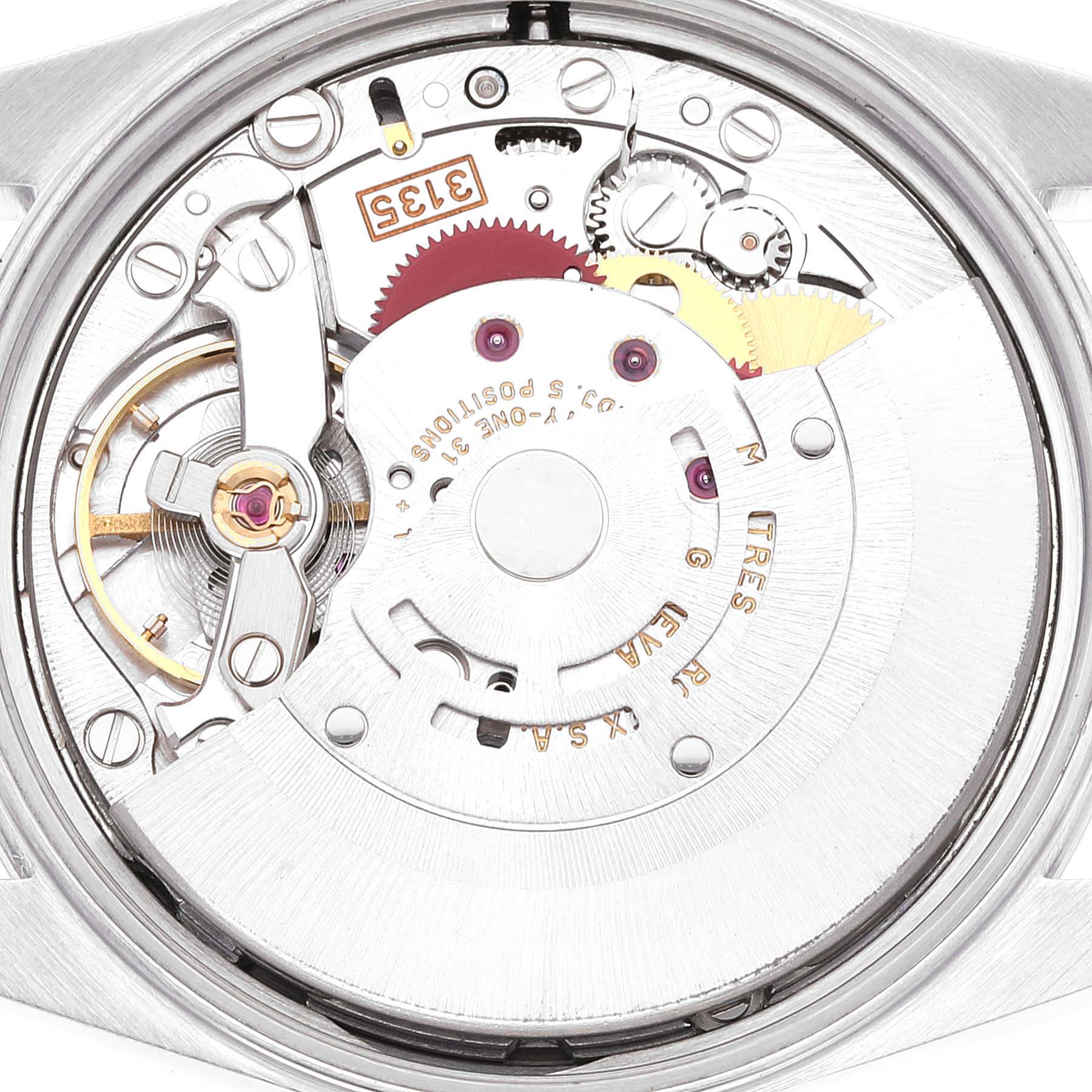 The image shows the movement and internal mechanics of a Rolex Date 15200 Men's Stainless Steel Blue Dial 15200 Men's Stainless Steel Blue Dial model watch from a back view angle.