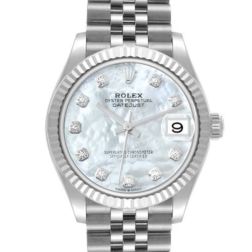 Photo of Rolex Datejust Midsize Steel White Gold Mother of Pearl Diamond Ladies Watch 278274 Box Card