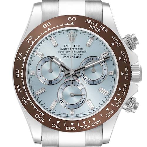 Photo of Rolex Daytona Ice Blue Diamond Dial Platinum Chronograph Watch 116506 Box Card