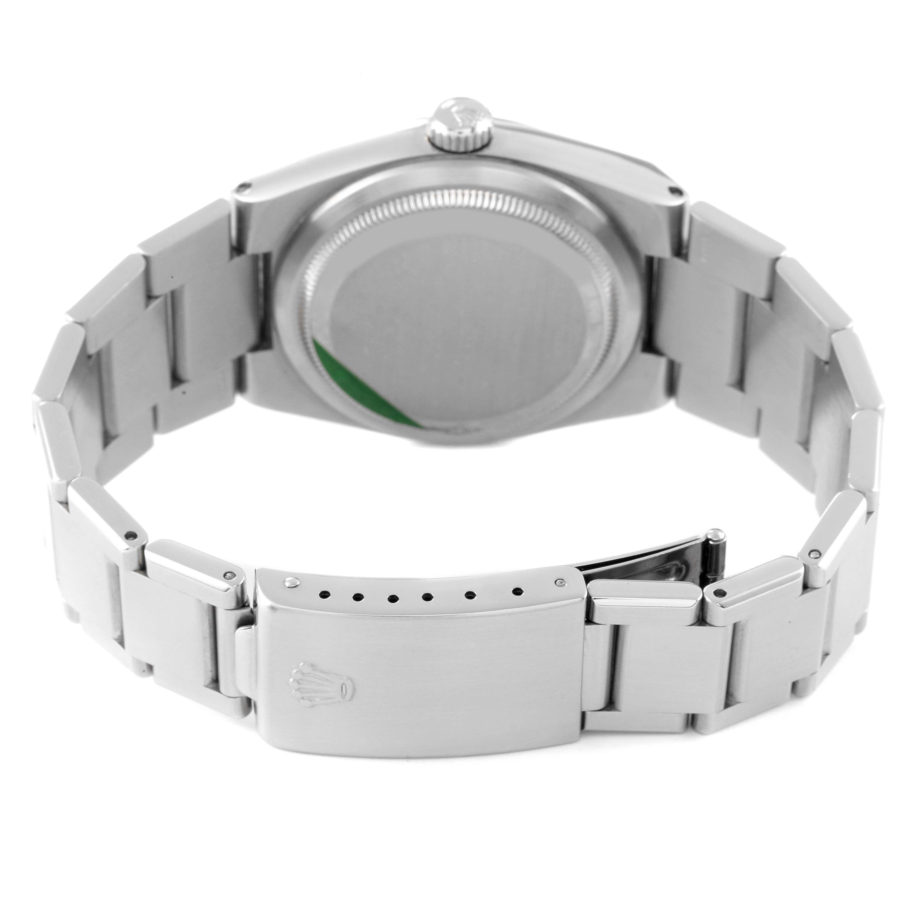 This image shows the back of the Rolex Oysterquartz 17000 Men's Stainless Steel Silver Dial 17000 Men's Stainless Steel Silver Dial watch, highlighting the case back, clasp, and bracelet.