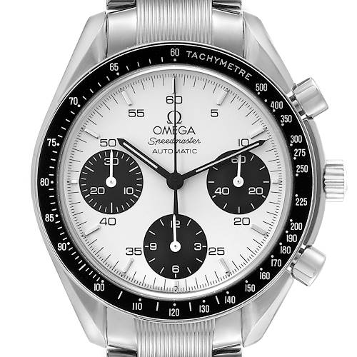The Omega Speedmaster 3539.31.00 Men's Stainless Steel Silver Dial 3539.31.00 Men's Stainless Steel Silver Dial watch is shown from the front, displaying the dial, bezel, and part of the bracelet.