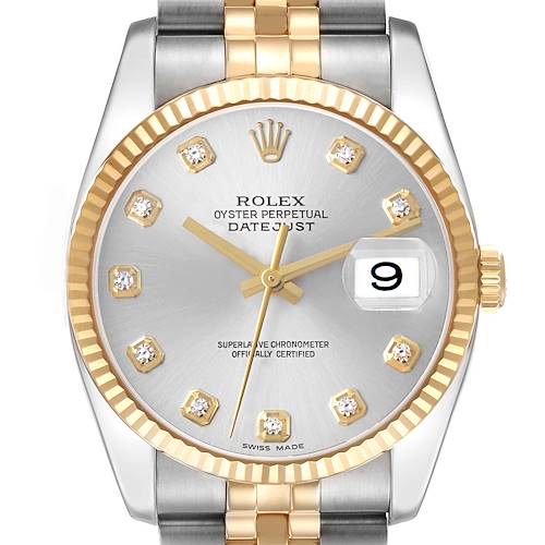 Photo of Rolex Datejust Steel Yellow Gold Diamond Silver Dial Mens Watch 116233